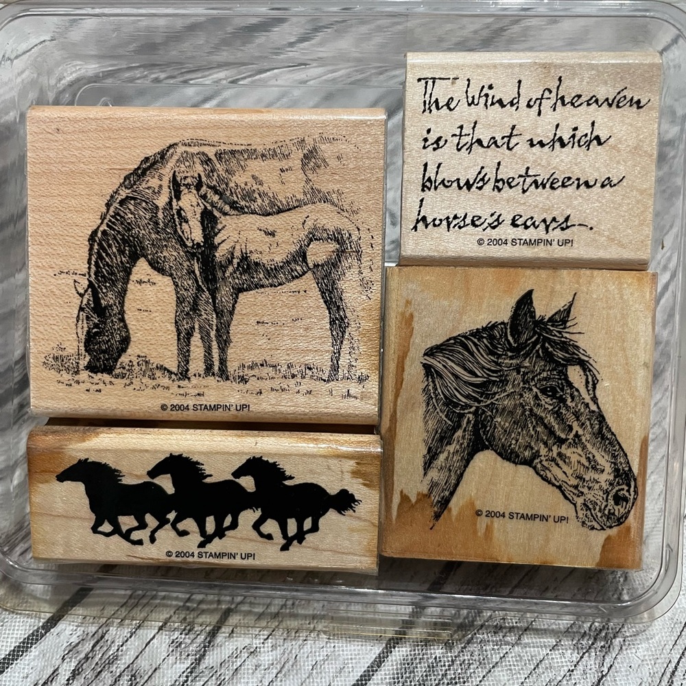 STAMPIN’ UP! Bare Back Wood Mounted Rubber Stamp Set of 4 Wild Horses EUC Retire